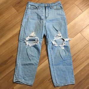 Light wash cropped ripped jeans mom jeans